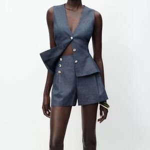 BNWT Zara Peplum Waistcost w/Linen - Sz M